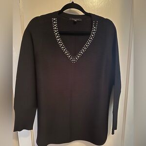 Women's Plus 2X Cyrus  Black Sweater with Embellished V Neck- EUC